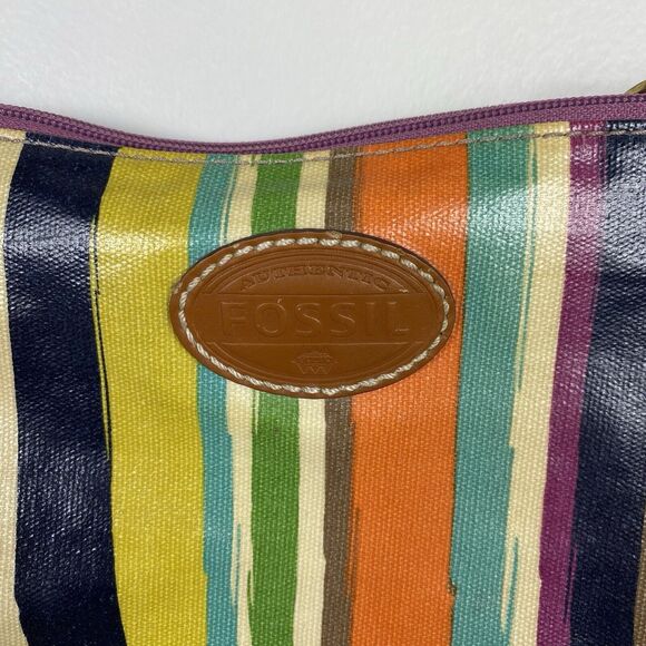 Fossil Coated Canvas Crossbody Bag Purse Multicolor Rainbow Stripes Bag - Picture 3 of 12